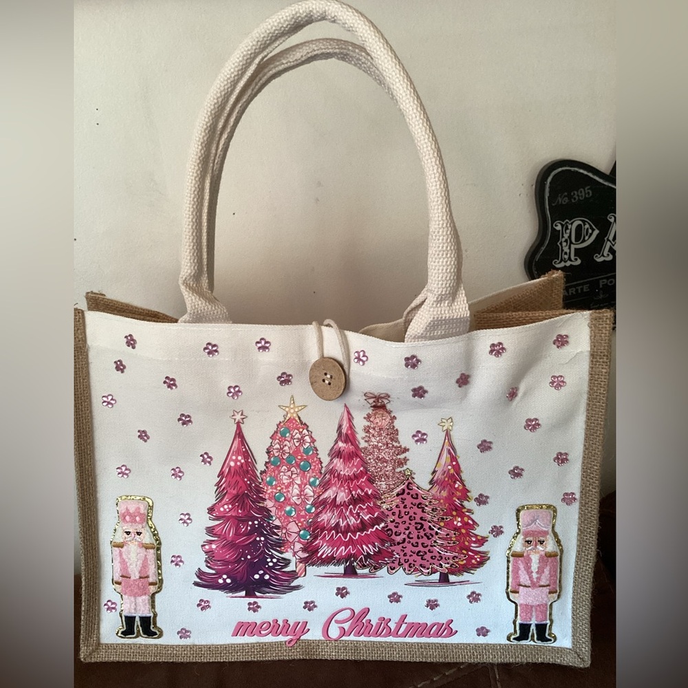 Festive Christmas Tote Bag - Pink and White